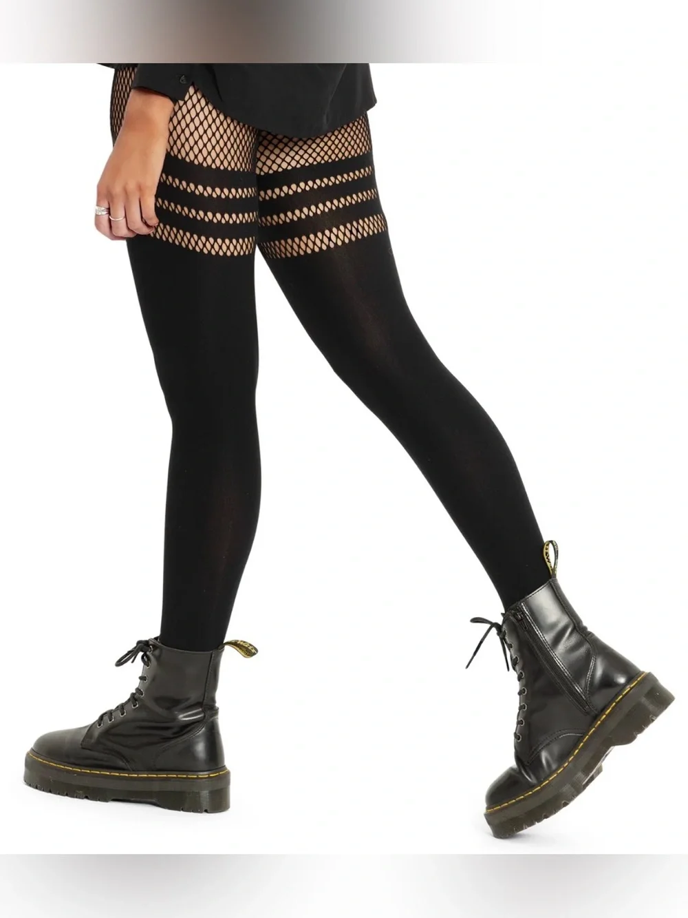 BlackMilk Black Sporty Stripes Fishnet Thigh Highs